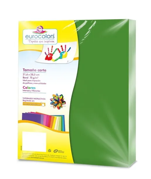PAPEL BOND T/CARTA 75 GRS VERDE BANDERA (C/100)